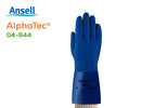 Guante Ansell AlphaTec® 04-644. Guante de PVC cómodo que ofrece buena destreza y flexibilidad incluso a bajas temperaturas. Exclusivo acabado rugoso con excelente desempeño de agarre en húmedoj. Forro de algodón tejido de galga 13, buen desempeño de resistencia al corte y abrasión. Gunte de 12 pulg/300 mm de largo.