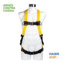 Arnés contra caídas Hawk 411-P. Con anillo tipo D en espalda con hebillas de conexión rápida, su diseño permite distribuir la fuerza de carga en todo el cuerpo. Cumple con ANSI Z359.11-2014