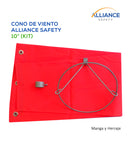 Cono de  Viento: Manga y herraje. Manga fabricada con vinil PVC de alta visibilidad con soporte de poliéster de alta resistencia. La boca más amplia mide 10" diámetro y tiene un largo de 1 m