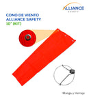 Cono de  Viento de 10": Manga y herraje. Manga fabricada con vinil PVC de alta visibilidad con soporte de poliéster de alta resistencia. La boca más amplia mide 10" diámetro y tiene un largo de 1 m