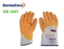 GUANTE DERMACARE 56-347. Guante de algodón con látex amarillo rugoso en palma y medio dorso, puño de seguridad. Su diseño de medio dorso incrementa la protección en procesos con presencia de líquidos. Diseño ergonómico que lo hace muy cómodo; el puño de seguridad permite que el guante se retire con facilidad.