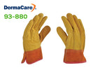 Guante Operador Flor de Piel de Res: DermaCare 93-880. Guante tipo operador de piel de res con puño de carnaza. Fabricado en flor de piel de res curtida al cromo, doble engrase en el puño de carnaza; tipo operador o electricista, con costuras en el dorso. Usado para trabajos de mantenimiento en general.