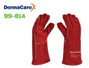 Guante King Cobra Rojo para Soldador (DermaCare 99-814) Guante de carnaza de rez rojo, para soldador en carnaza de res curtida al cromo y doble engrase, tratado en base de aceites par añmayor duración y flexibilidad. Cosido con hilo Kevlar® (fibra aramida) que le da mayor tiempo de vida útil al guante. Puño recto, 14" de largo. Diseño tipo americano, con forro interior acojinado. Costuras ribeteadas lo que permite que el uso de este guante sea más cómodo, brindando alta durabilidad y confort. 