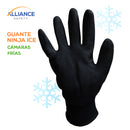 Guante Ninja Ice para cámaras frías. Guante recubierto de nylon negro calibre 15 en palma y un forro interior acrílico calibre 7.  Presenta una combinación única de cubierta y polímero que incorpora lo último en tecnología de proteger las manos de trabajadores en ambientes de refrigeración y bajas temperaturas. Cómodos y aislantes.