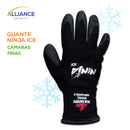 Guante Ninja Ice para cámaras frías.  Guante recubierto de nylon negro calibre 15 en palma y un forro interior acrílico calibre 7.  Presenta una combinación única de cubierta y polímero que incorpora lo último en tecnología de proteger las manos de trabajadores en ambientes de refrigeración y bajas temperaturas. Cómodos y aislantes.