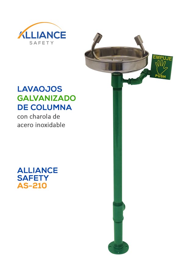 Lavaojos de Columna Galvanizada, Alliance Safety AS-210 con charola de Acero Inoxidable