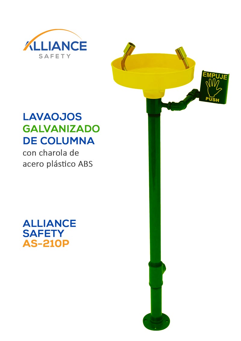 Lavaojos de Columna Galvanizada, Alliance Safety AS-210P con Charola de Plástico ABS