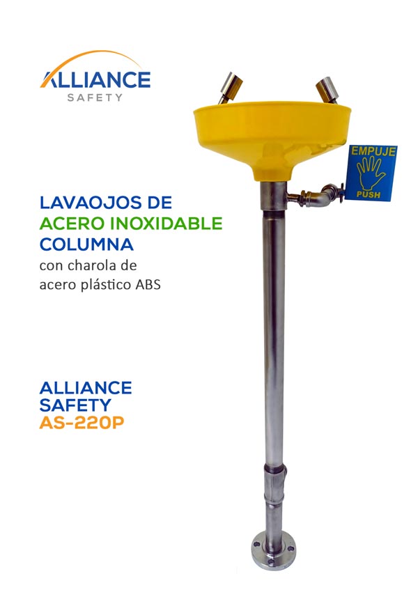 Lavaojos de Columna en Acero Inoxidable con Charola de Plástico ABS, Alliance Safety AS-220P