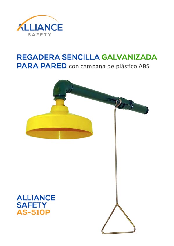 Regadera de Emergencia Galvanizada Sencilla a Pared con campana plástica ABS, Alliance Safety, AS-510P