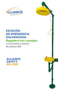 Regadera con Lavaojos Alliance Safety AS-110P: Estación de Emergencia Galvanizada con Campana y Charola plástica ABS