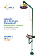 Regadera con Lavaojos Alliance Safety AS-110: Estación de Emergencia Galvanizada con Campana y Charola de Acero Inoxidable
