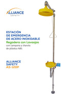 Regadera con Lavaojos Alliance Safety AS-120P: Estación de emergencia de Acero Inoxidable con Campana y Charola de plástico ABS